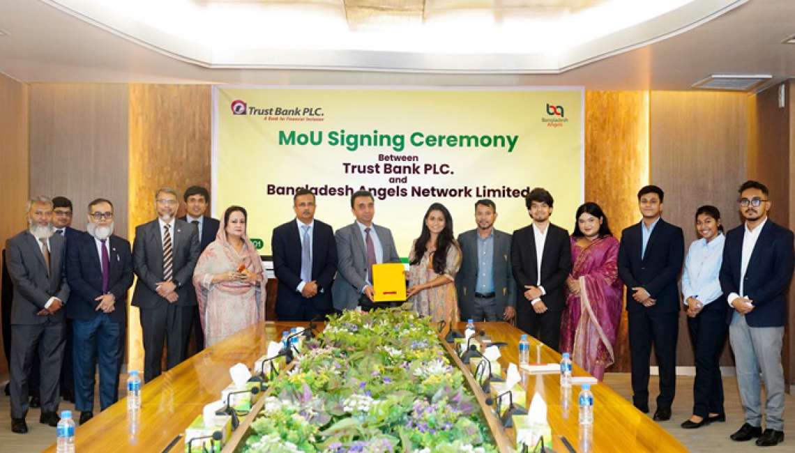 বাংলাদেশে স্টার্টআপ ইকোসিস্টেম শক্তিশালী করতে ট্রাস্ট ব্যাংক পিএলসি ও বাংলাদেশ অ্যাঞ্জেলস নেটওয়ার্কের সমঝোতা স্মারক স্বাক্ষর